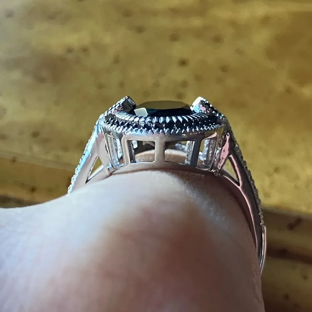 Natural Black Spinel Sterling Silver Ring Size 10